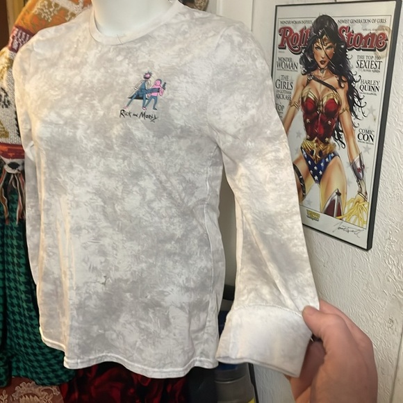 RICK & MORTY men’s small white/gray long sleeve t shirt top graphic print casual - Picture 3 of 9